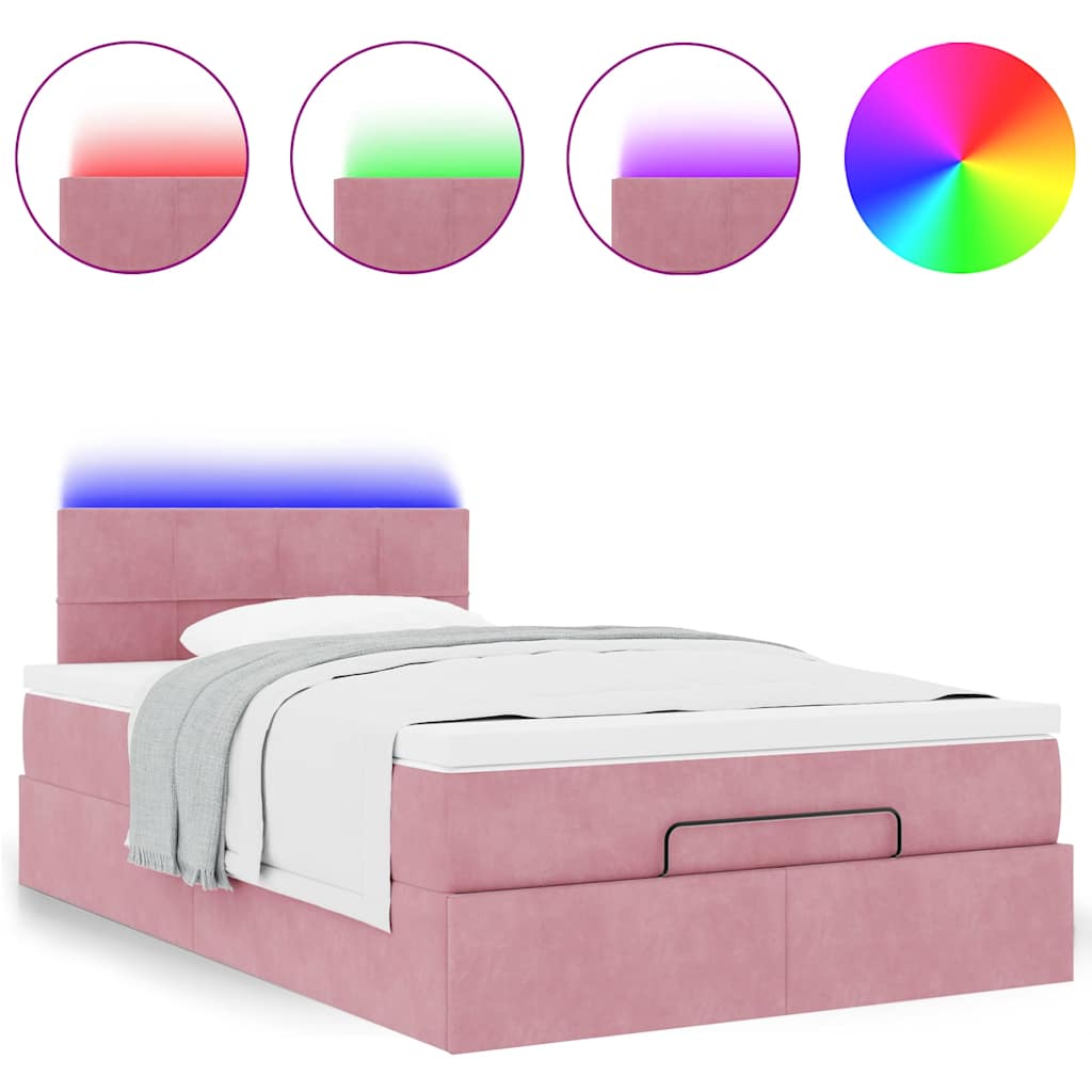 Ottoman bed met matras en LED's 120x190 cm fluweel roze