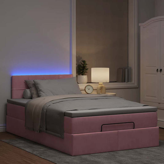 Ottoman bed met matras en LED's 120x190 cm fluweel roze