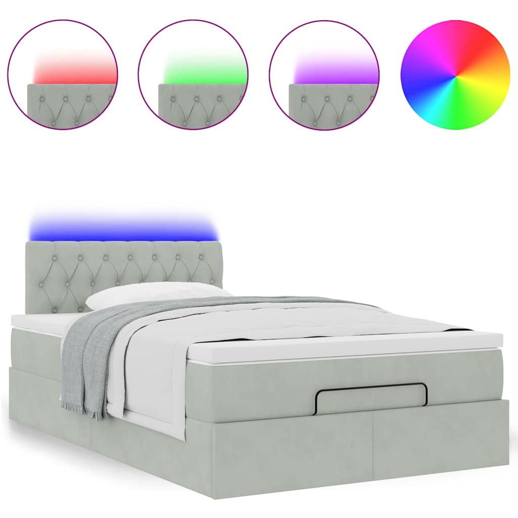 Ottoman bed met matras en LED's 120x190 cm fluweel lichtgrijs