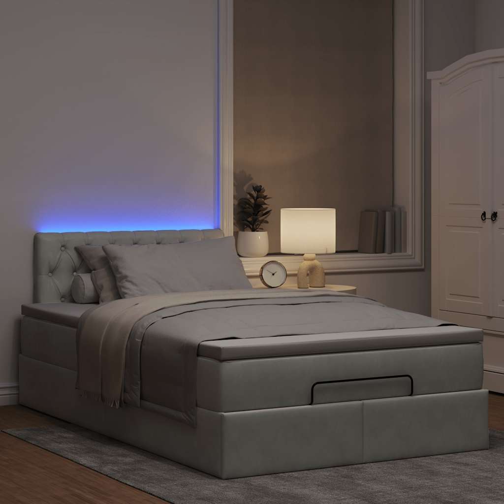 Ottoman bed met matras en LED's 120x190 cm fluweel lichtgrijs