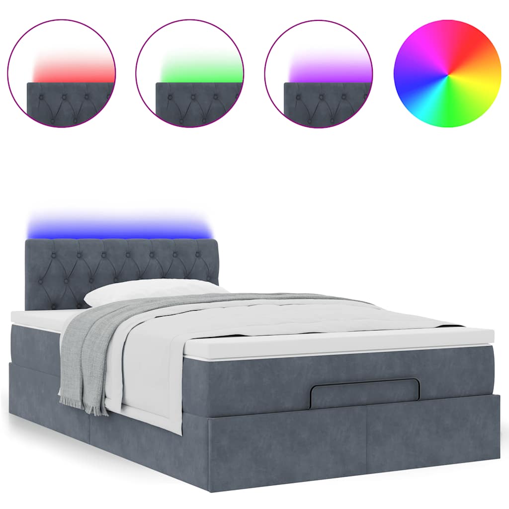 Ottoman bed met matras en LED's 120x190 cm fluweel donkergrijs