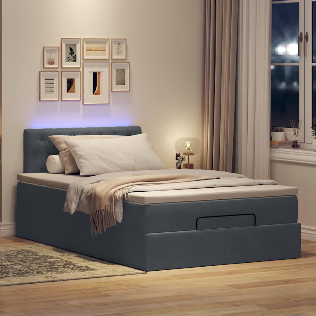 Ottoman bed met matras en LED's 120x190 cm fluweel donkergrijs