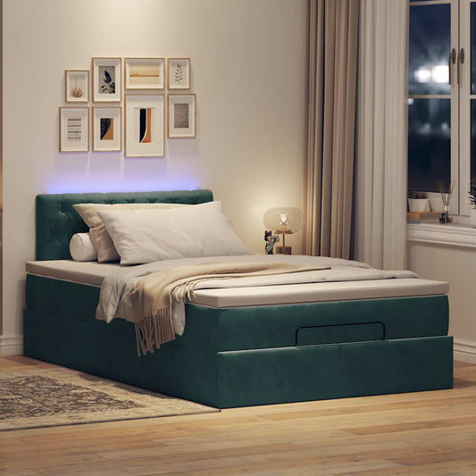 Ottoman bed met matras en LED's 120x190 cm fluweel donkergroen