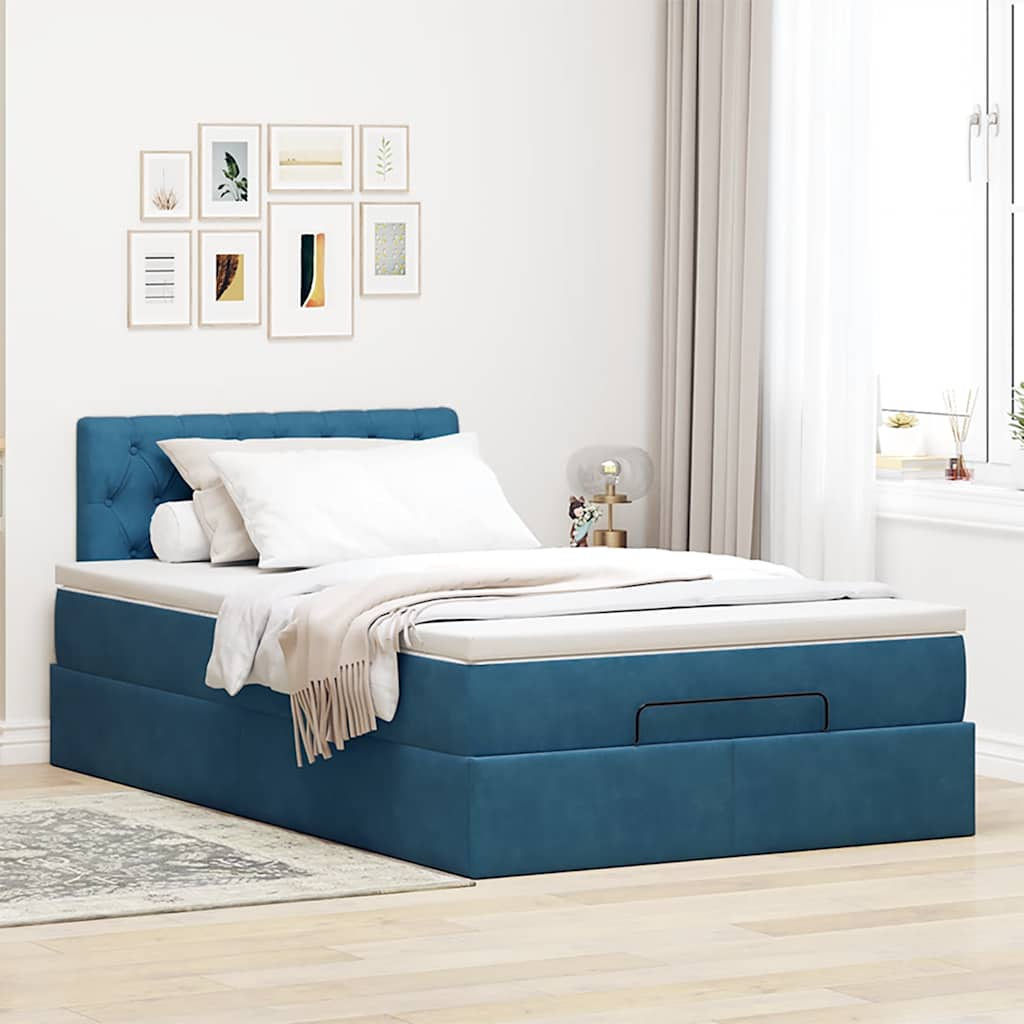 Ottoman bed met matras en LED's 120x190 cm fluweel donkerblauw