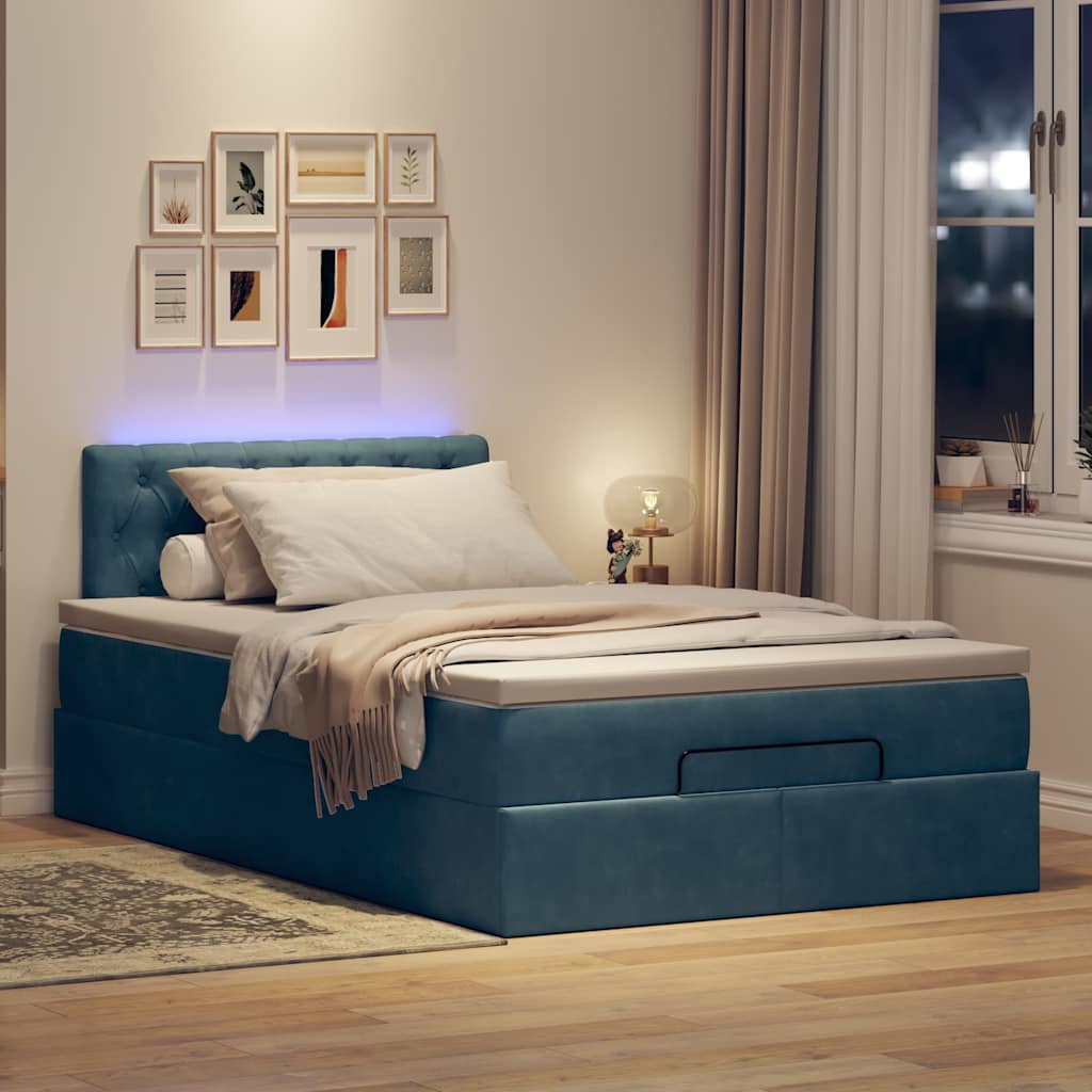 Ottoman bed met matras en LED's 120x190 cm fluweel donkerblauw