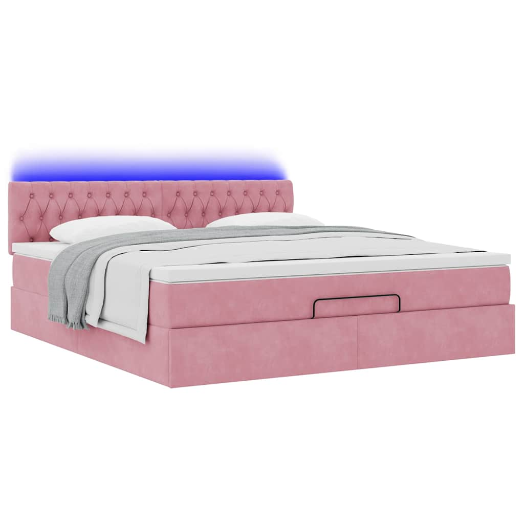 Ottoman bed met matras en LED's 160x200cm fluweel roze