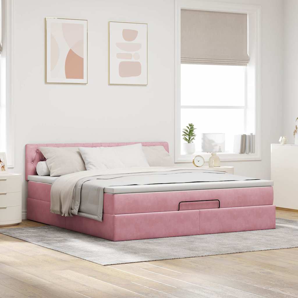 Ottoman bed met matras en LED's 160x200cm fluweel roze