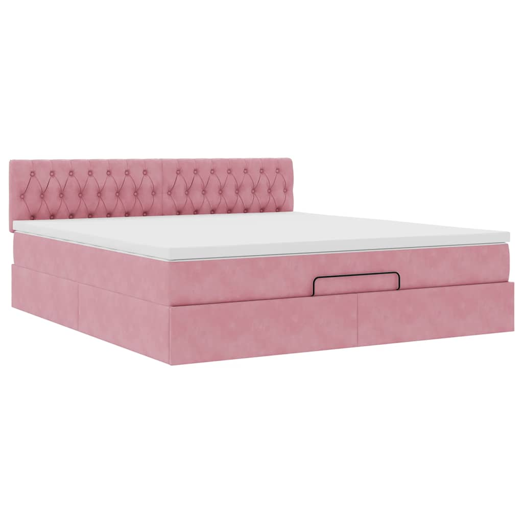 Ottoman bed met matras en LED's 160x200cm fluweel roze