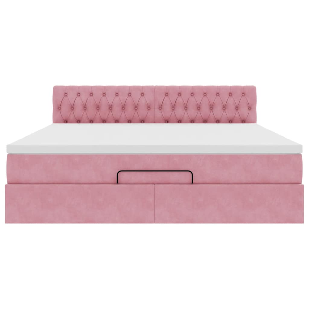 Ottoman bed met matras en LED's 160x200cm fluweel roze