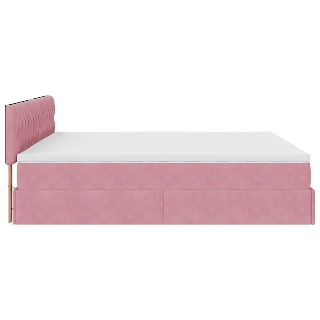 Ottoman bed met matras en LED's 160x200cm fluweel roze