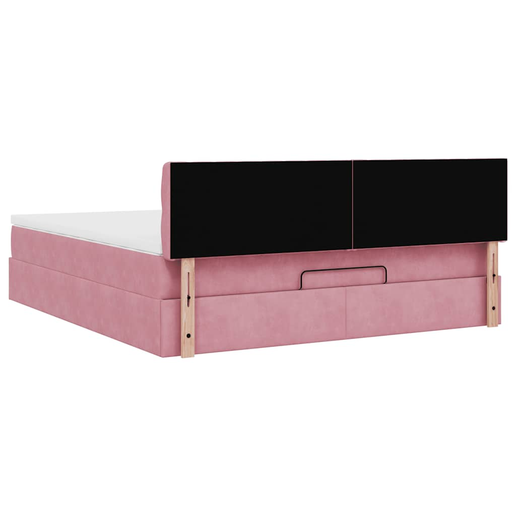 Ottoman bed met matras en LED's 160x200cm fluweel roze