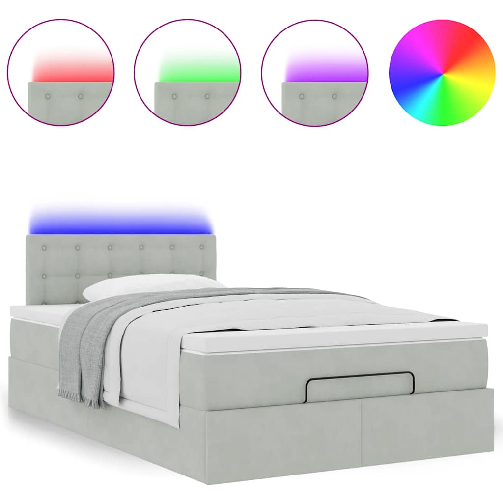 Ottoman bed met matras en LED's 120x190 cm fluweel lichtgrijs