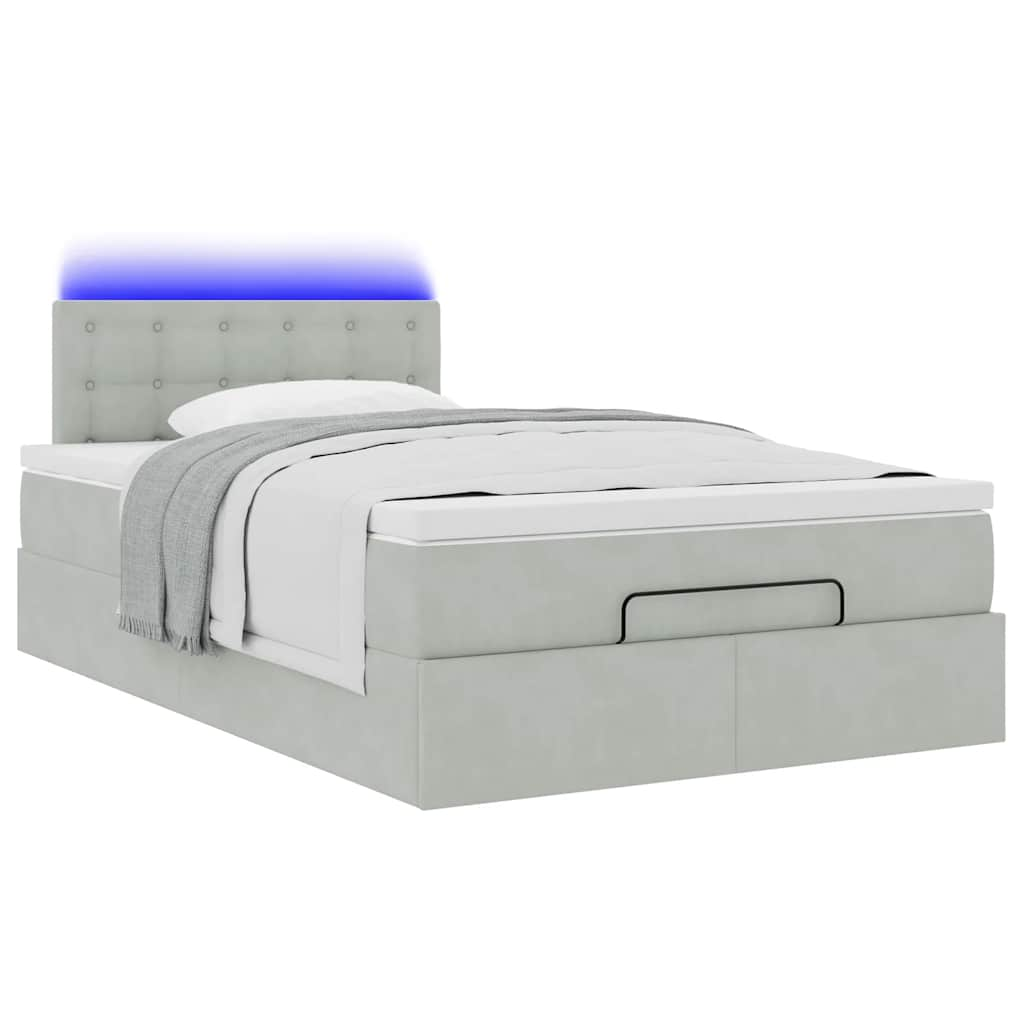 Ottoman bed met matras en LED's 120x190 cm fluweel lichtgrijs