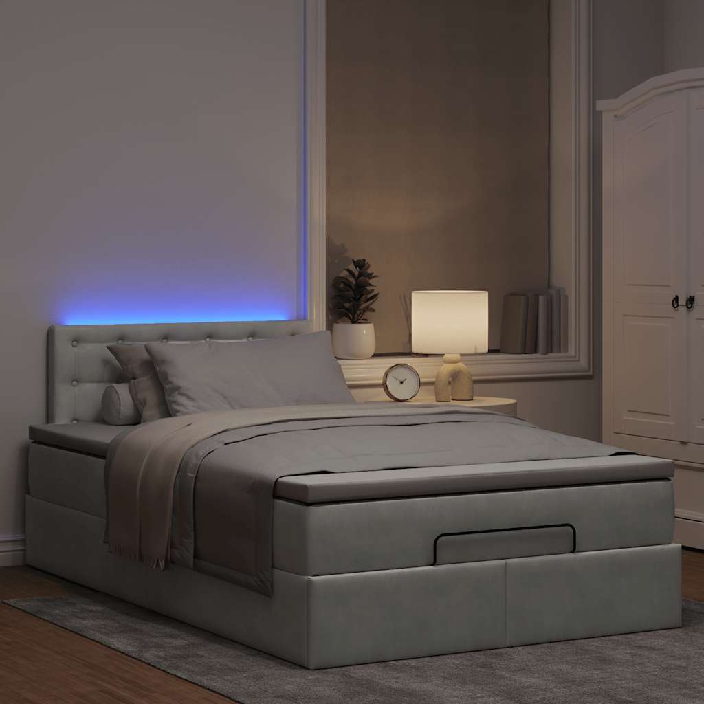 Ottoman bed met matras en LED's 120x190 cm fluweel lichtgrijs