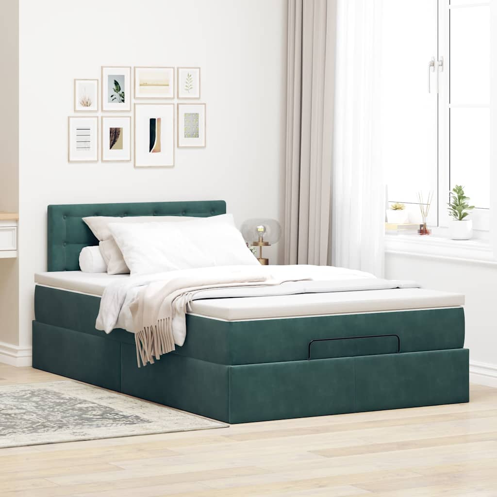 Ottoman bed met matras en LED's 120x190 cm fluweel donkergroen