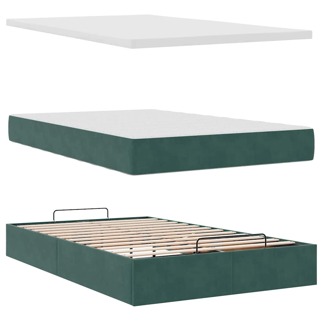 Ottoman bed met matras en LED's 120x190 cm fluweel donkergroen