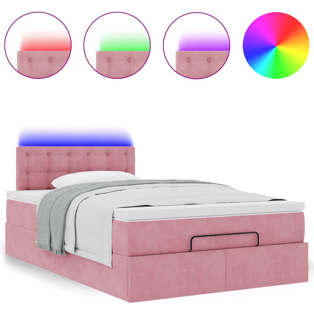 Ottoman bed met matras en LED's 120x190 cm fluweel roze