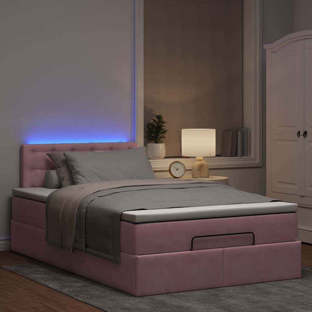 Ottoman bed met matras en LED's 120x190 cm fluweel roze