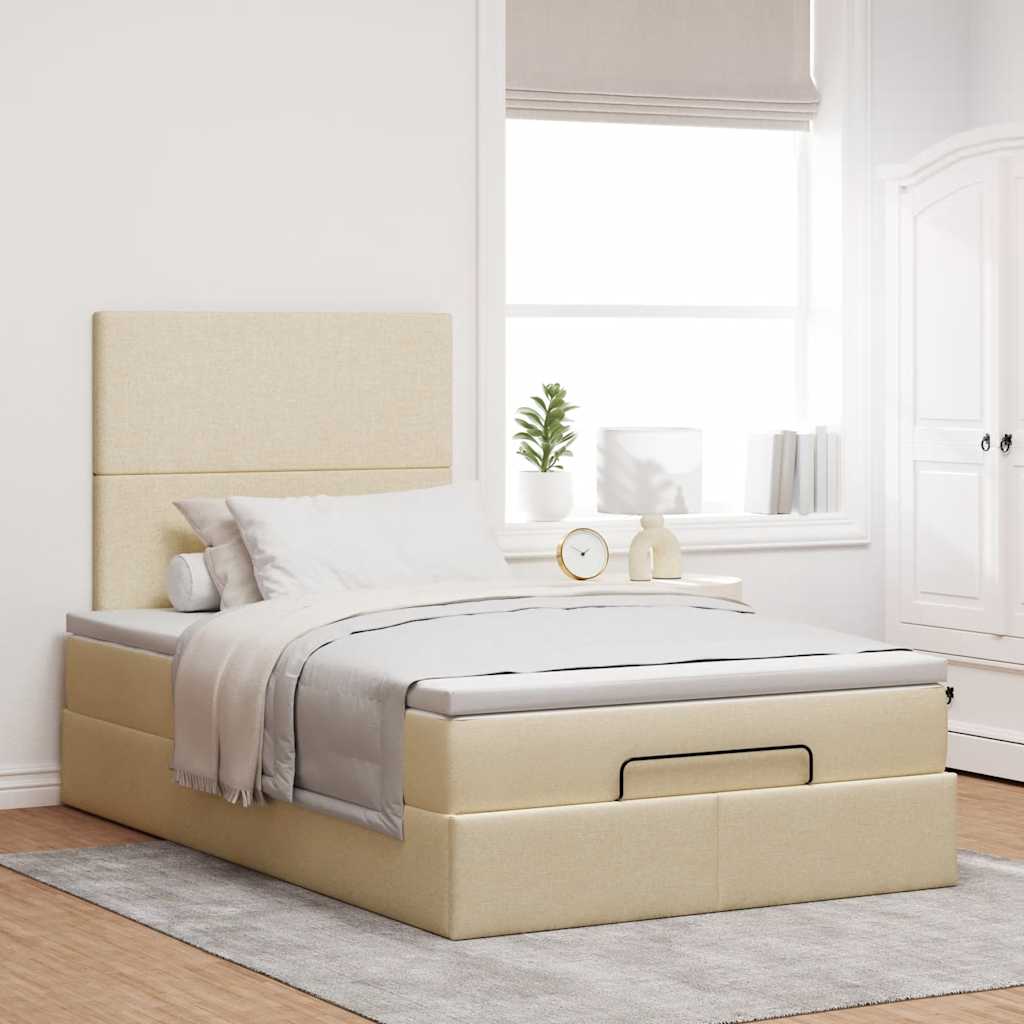 Ottoman bed met matras 120x190cm stof crèmekleurig