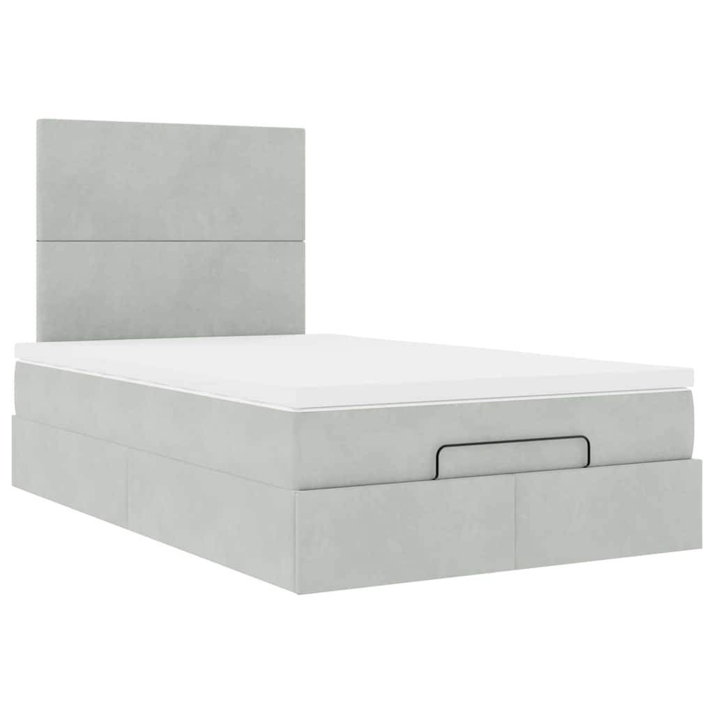 Ottoman bed met matrassen 120x190cm fluweel lichtgrijs