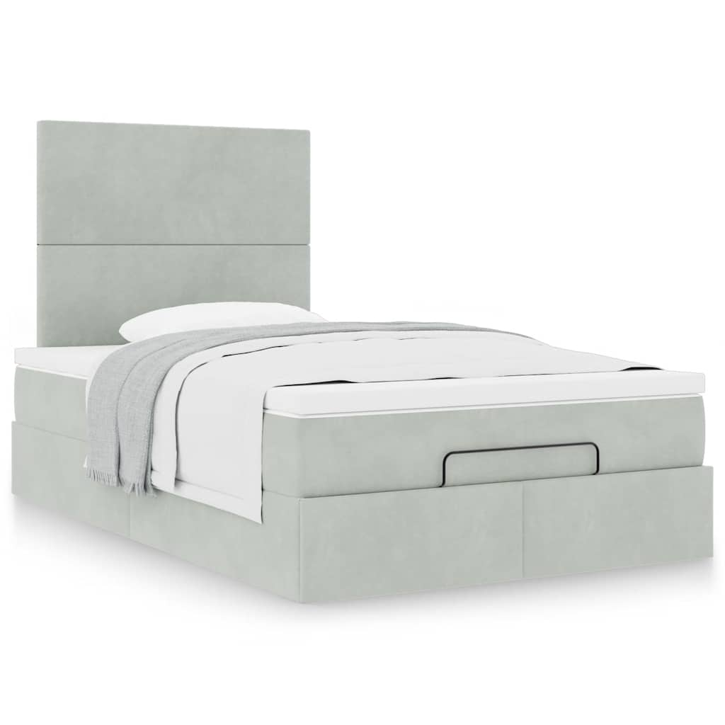 Ottoman bed met matrassen 120x190cm fluweel lichtgrijs