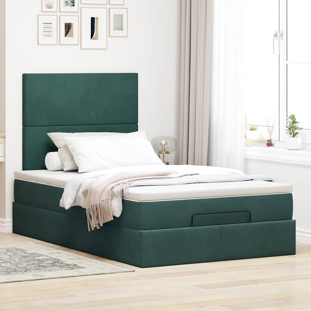 Ottoman bed met matrassen 120x190cm fluweel donkergroen