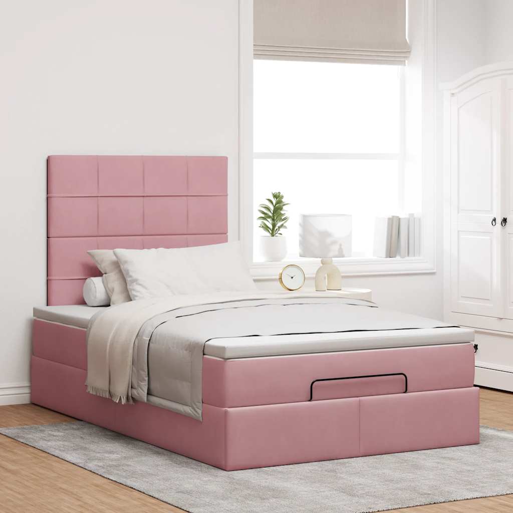 Ottoman bed met matrassen 120x190cm fluweel roze