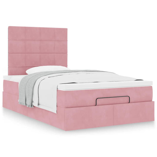 Ottoman bed met matrassen 120x190cm fluweel roze