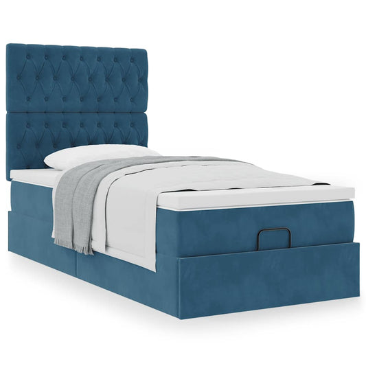 Ottoman bed met matrassen 90x190cm fluweel donkerblauw