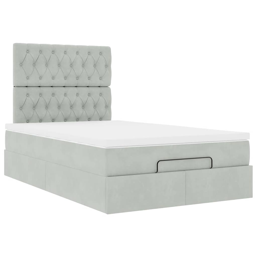 Ottoman bed met matrassen 120x190cm fluweel lichtgrijs