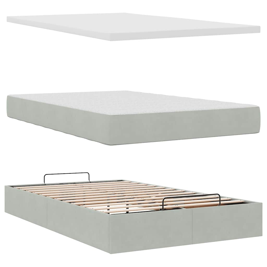 Ottoman bed met matrassen 120x190cm fluweel lichtgrijs