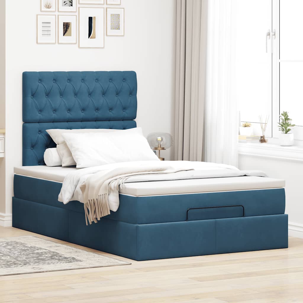 Ottoman bed met matrassen 120x190cm fluweel donkerblauw