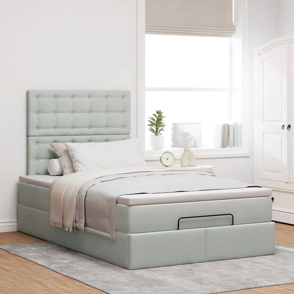 Ottoman bed met matrassen 120x190cm fluweel lichtgrijs