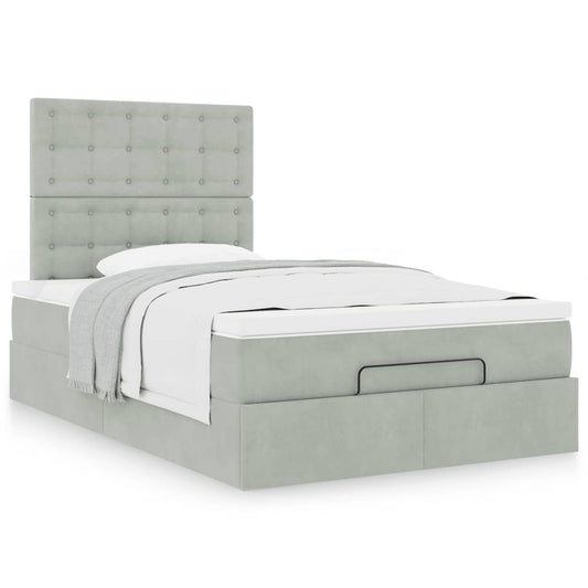 Ottoman bed met matrassen 120x190cm fluweel lichtgrijs