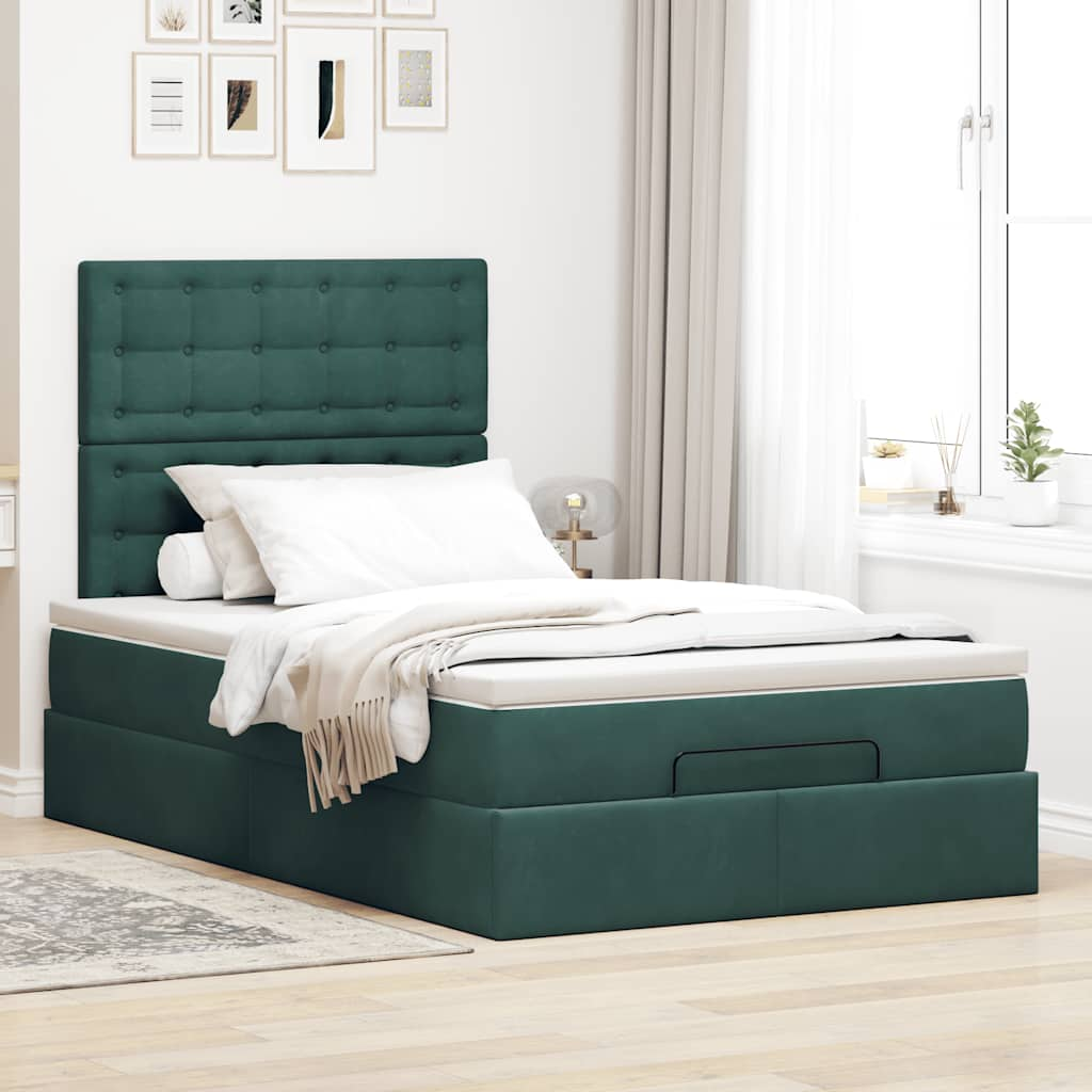 Ottoman bed met matrassen 120x190cm fluweel donkergroen