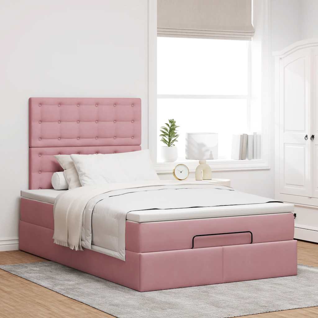 Ottoman bed met matrassen 120x190cm fluweel roze