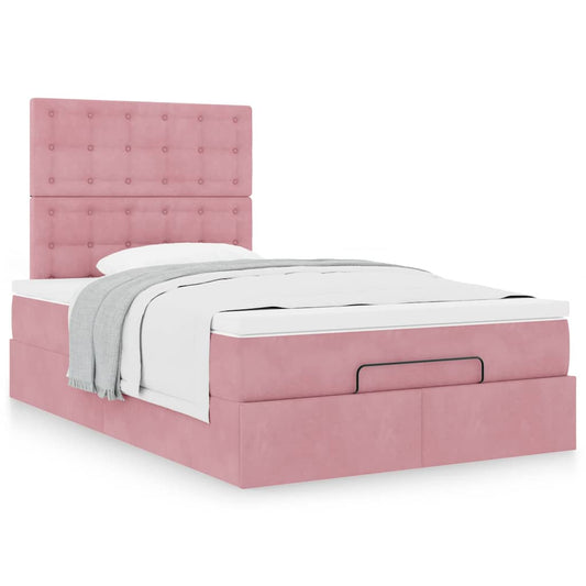 Ottoman bed met matrassen 120x190cm fluweel roze