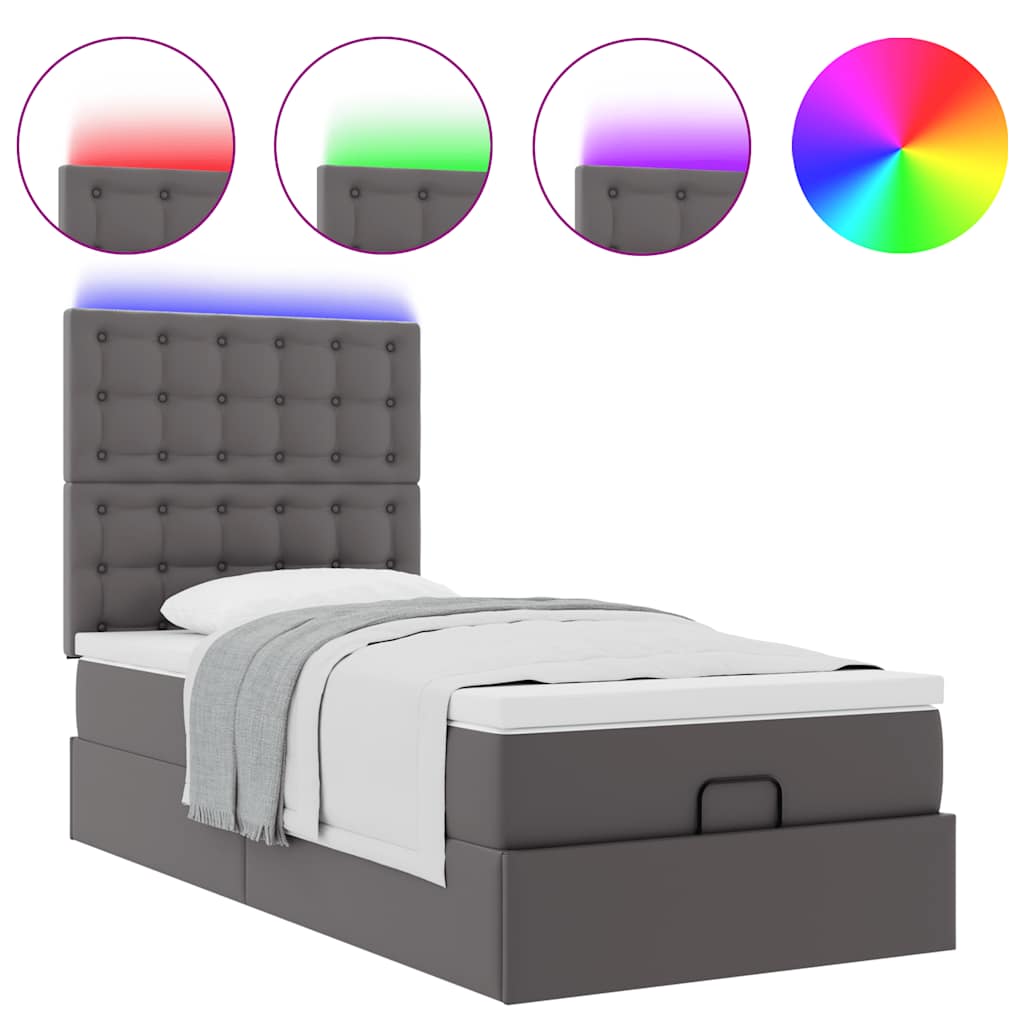 Ottoman bed met matras en LED's 90x190cm kunstleer grijs