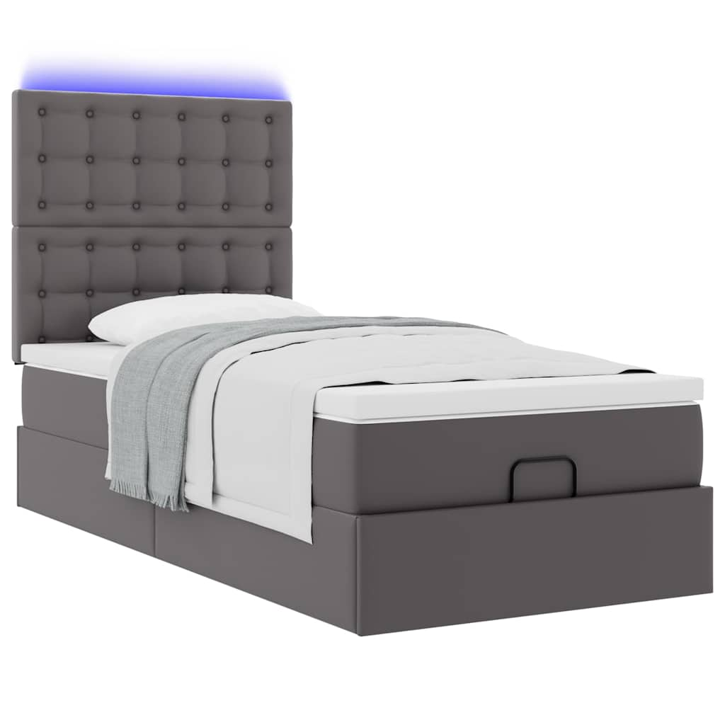 Ottoman bed met matras en LED's 90x190cm kunstleer grijs