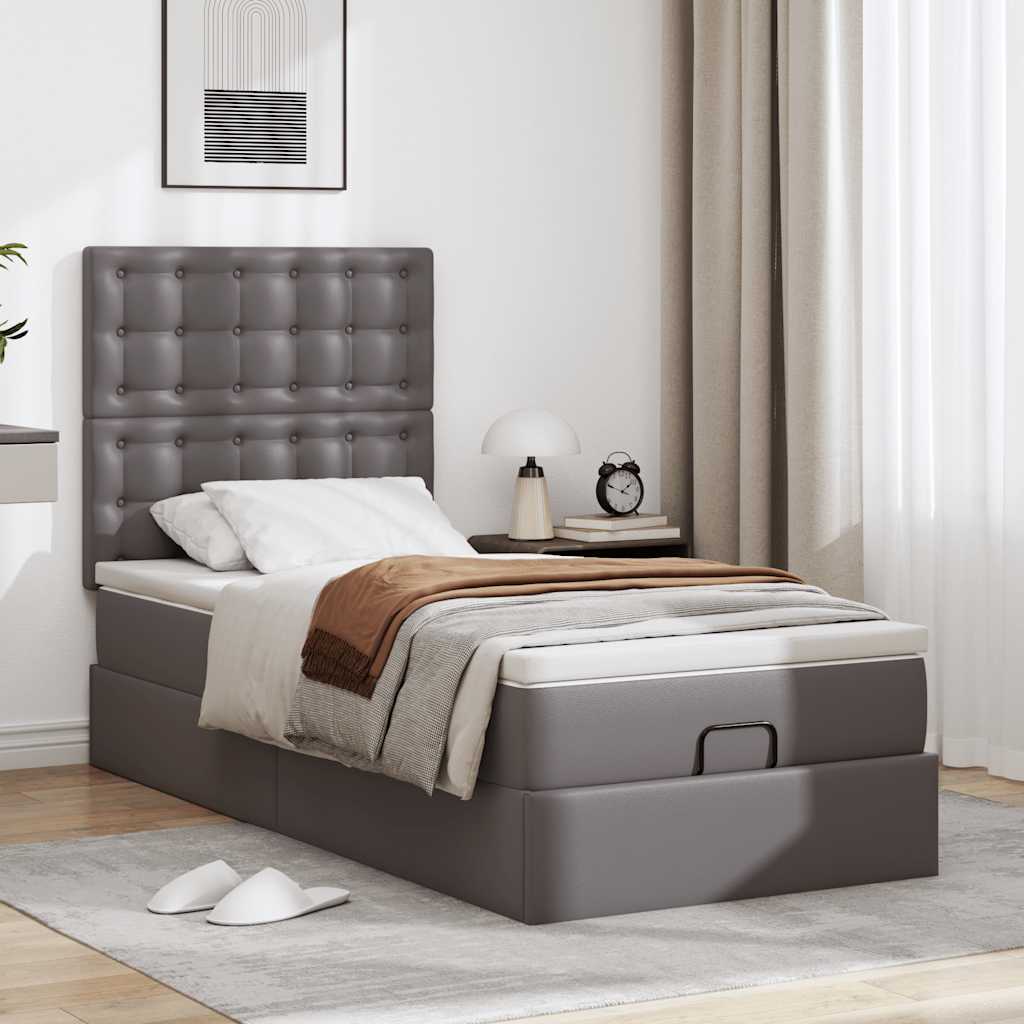 Ottoman bed met matras en LED's 90x190cm kunstleer grijs