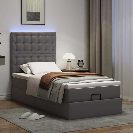 Ottoman bed met matras en LED's 90x190cm kunstleer grijs