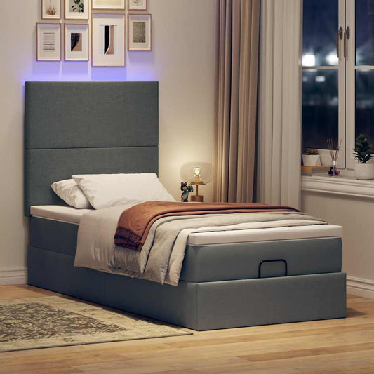 Ottoman bed met matras en LED's 90x190cm stof donkergrijs