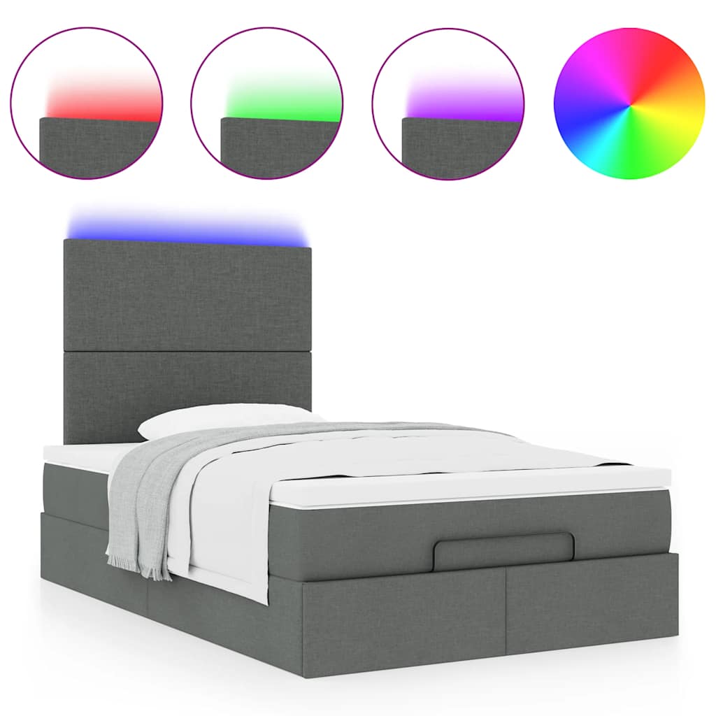 Ottoman bed met matras en LED's 120x190 cm stof donkergrijs