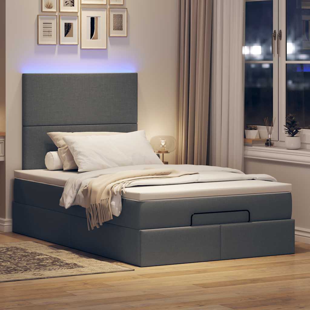 Ottoman bed met matras en LED's 120x190 cm stof donkergrijs