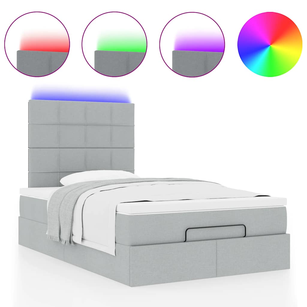 Ottoman bed met matras en LED's 120x190 cm stof lichtgrijs