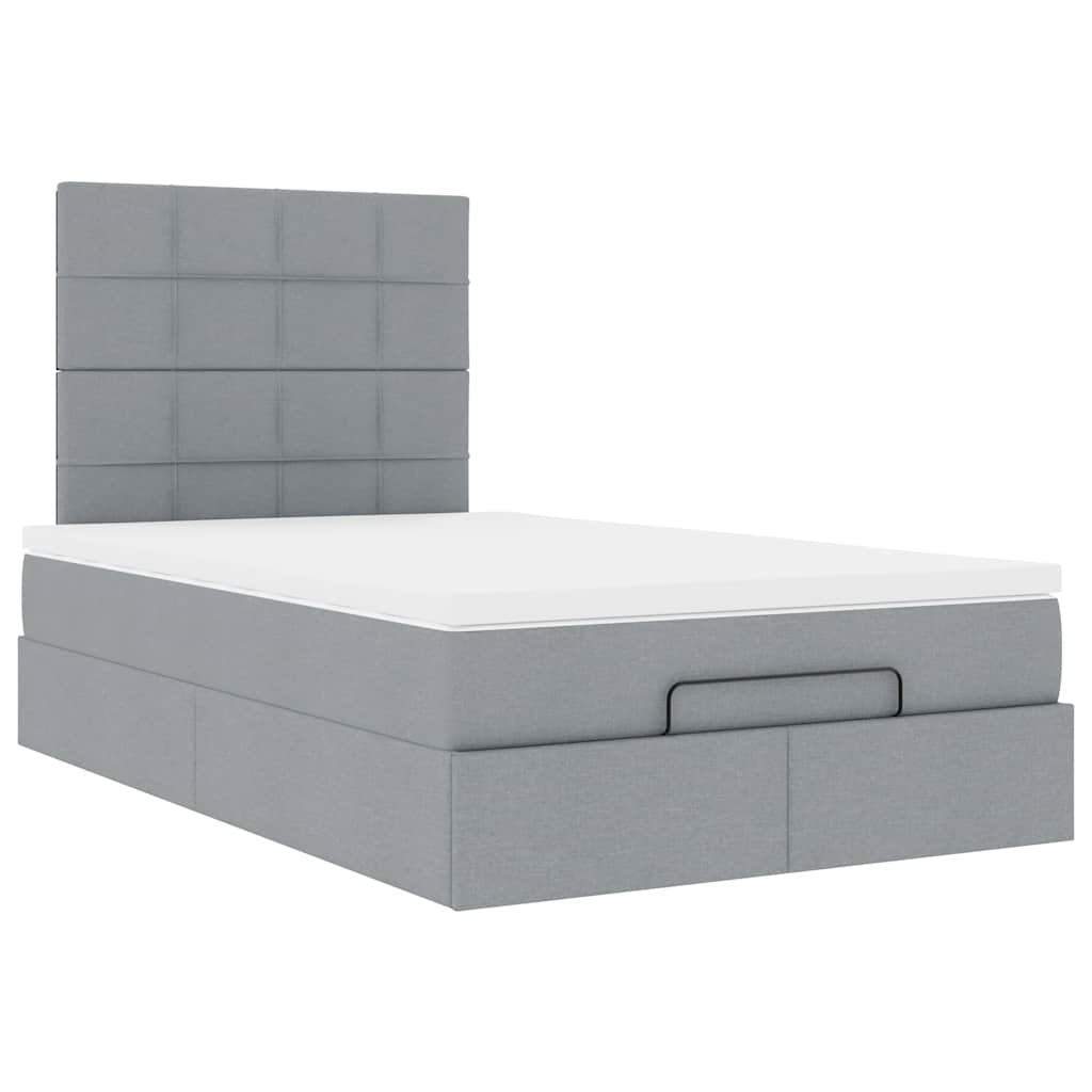 Ottoman bed met matras en LED's 120x190 cm stof lichtgrijs