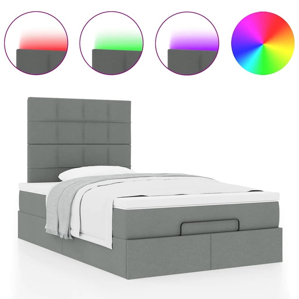 Ottoman bed met matras en LED's 120x190 cm stof donkergrijs