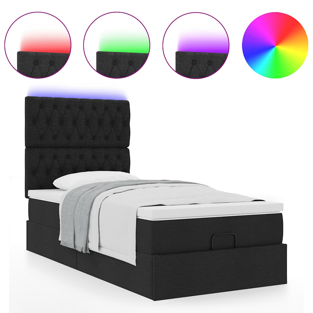 Ottoman bed met matras en LED's 90x190cm stof zwart