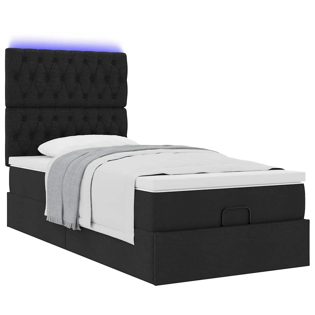 Ottoman bed met matras en LED's 90x190cm stof zwart