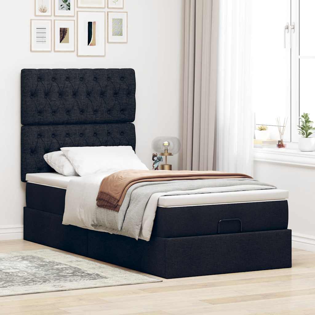 Ottoman bed met matras en LED's 90x190cm stof zwart